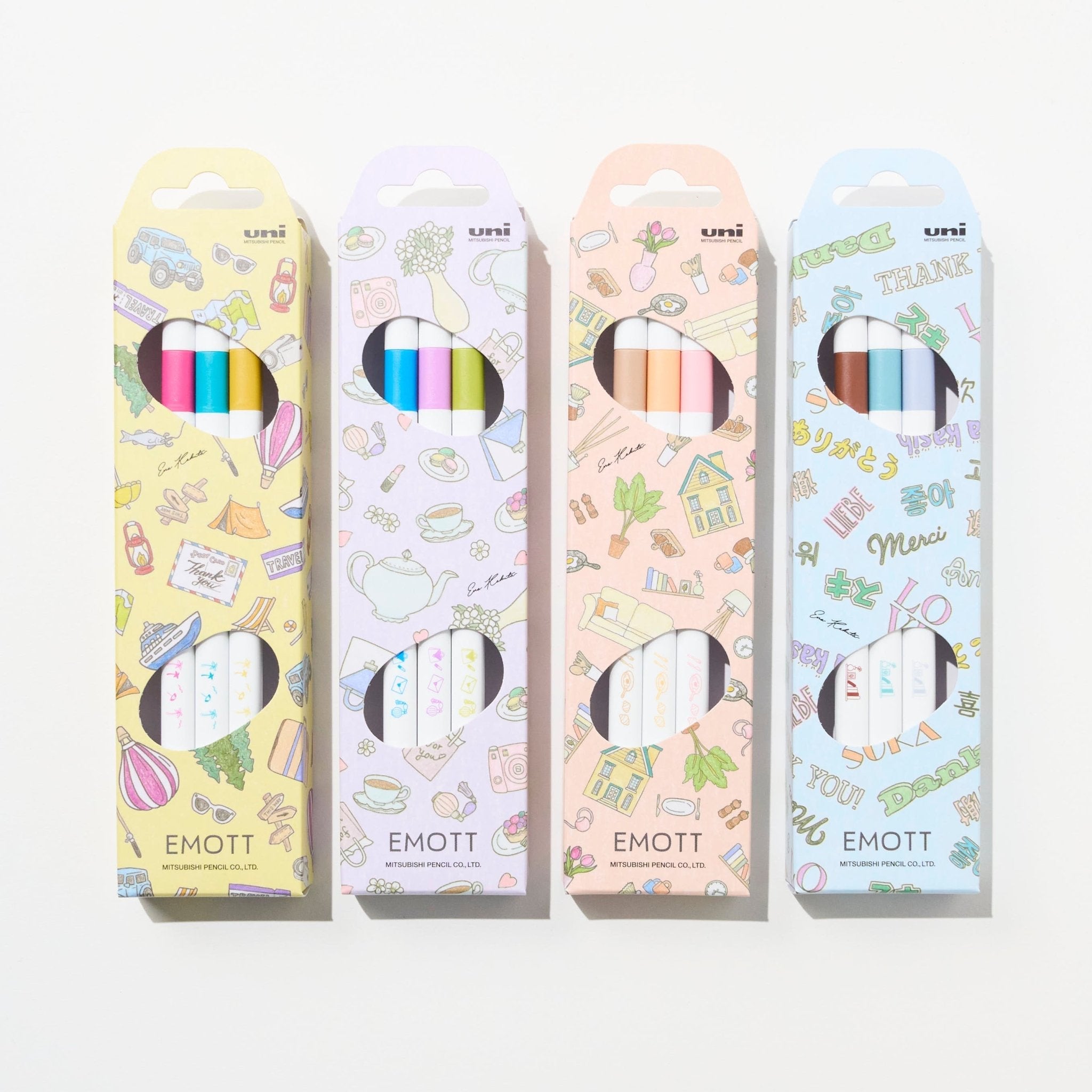 Mitsubishi Pencil | Fineline Marker Pens | 0.4mm | Emott | Ena Kakuta Set