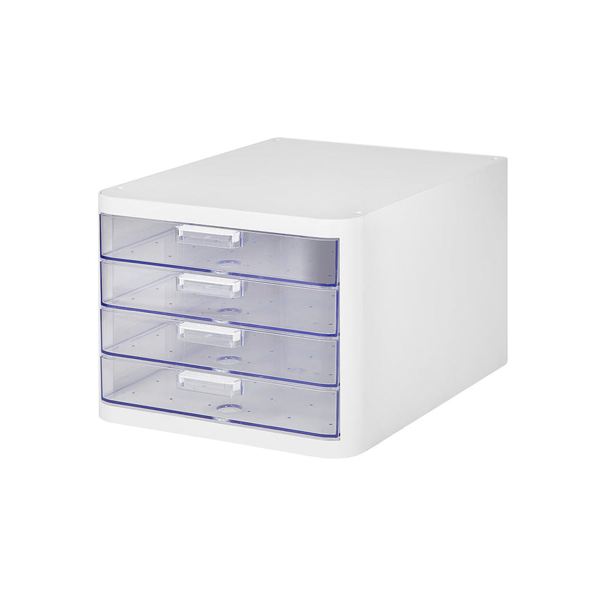 Litem | Multi Utility Storage Cabinet | 4  Clear Drawers | Organiser | White | Clear | For Office & Home