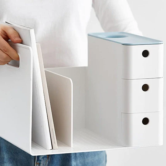 Litem | Combo Book Rack with 3 Drawers| 2 Bookshelf| 1 Pen Stand | Cool Grey