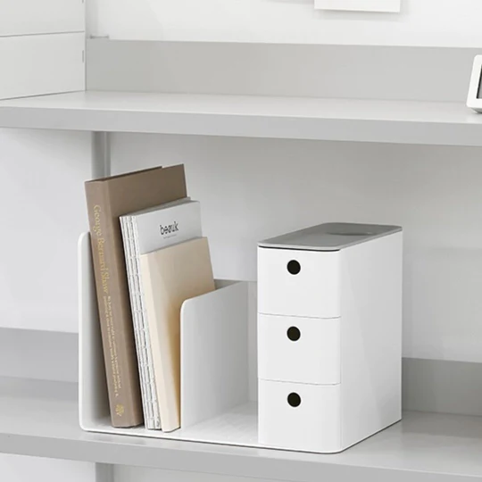 Litem Combo Book Rack with 3 Drawers 2 Bookshelf 1 Pen Stand - White
