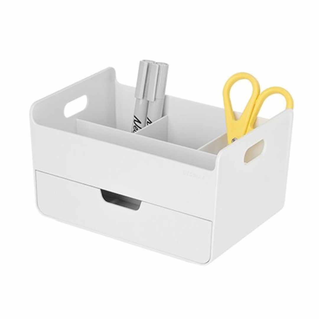 Sysmax Combo Desk Organizer with 4compartments 1 Drawer - White