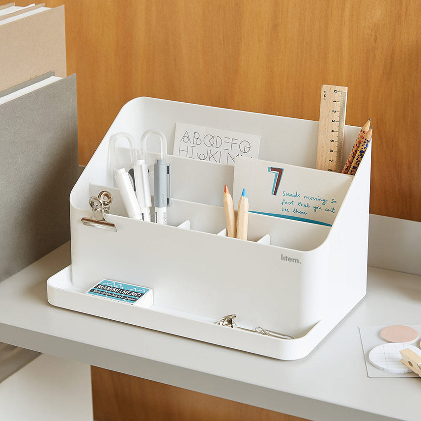 Litem Desk Organizer with Adjustable Compartments Desktop Holder - White