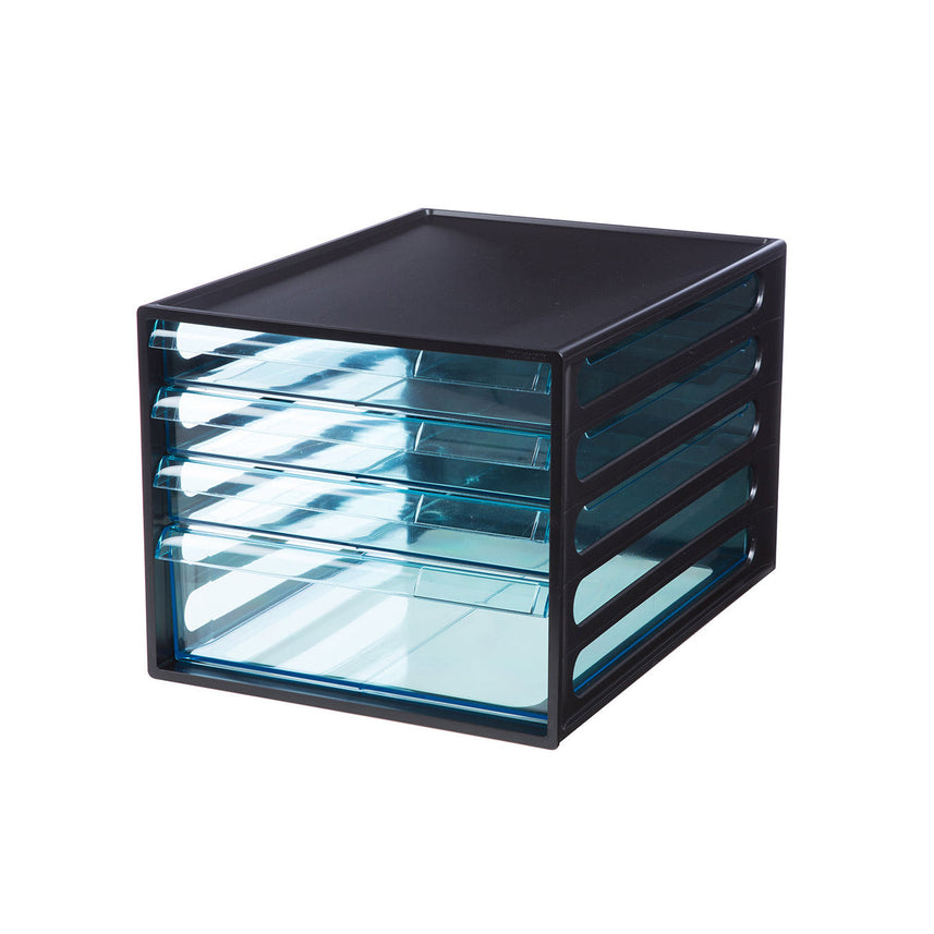 Litem | Multi Utility Storage File Cabinet | 4 Transparent  Drawers | Organiser | Black | EL File | For Office & Home