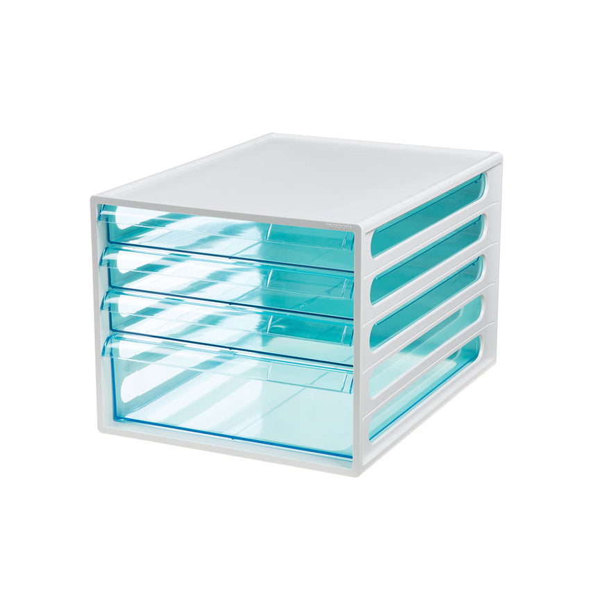 Litem | Multi Utility Storage File Cabinet | 4 Transparent  Drawers | Organiser | Ivory | EL File | For Office & Home
