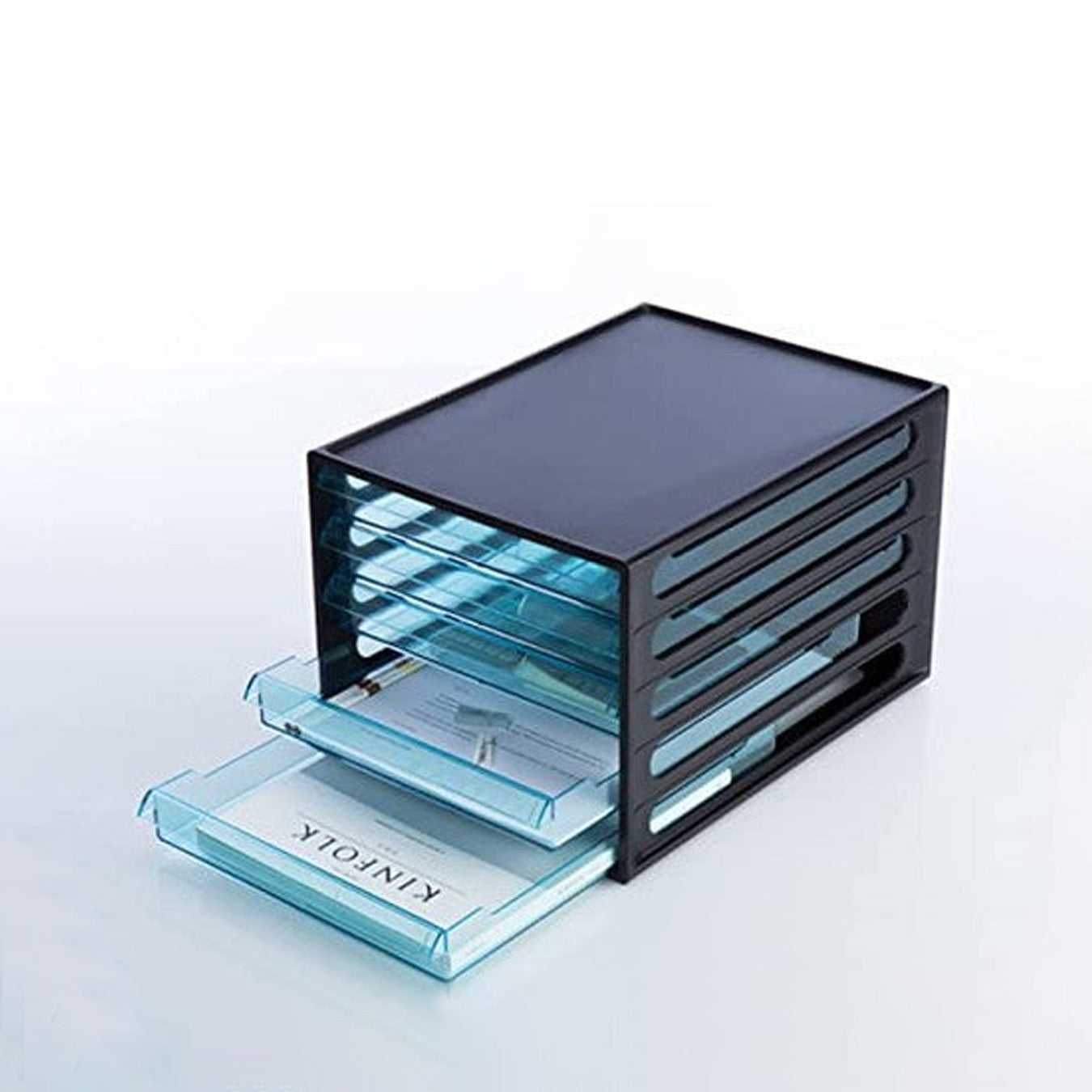 Litem | Multi Utility Storage File Cabinet | 5 Transparent  Drawers | Organiser | Black | EL File | For Office & Home