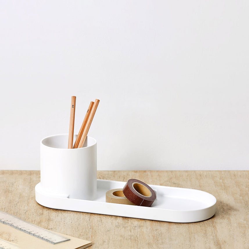 Litem | Pen Stand with Tray | Organizer | Ivory | Holder Tray