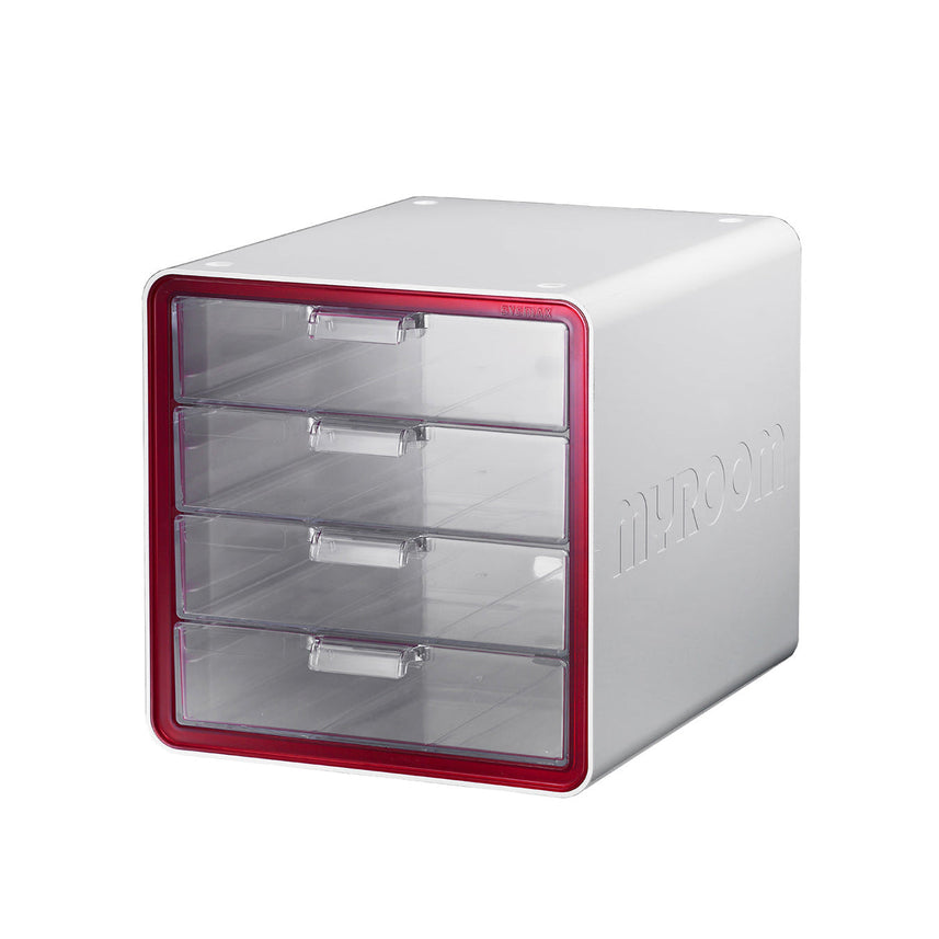 Litem | Multi Utility Storage Cabinet | 4 Drawers | Organiser | Red | My Room | For Office & Home