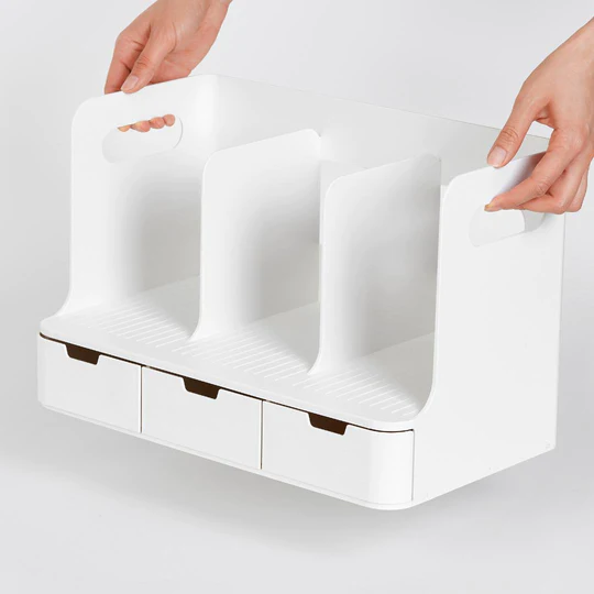 Sysmax | Olio Book Rack with 3 Compartments | 3 Drawers | Organiser | White