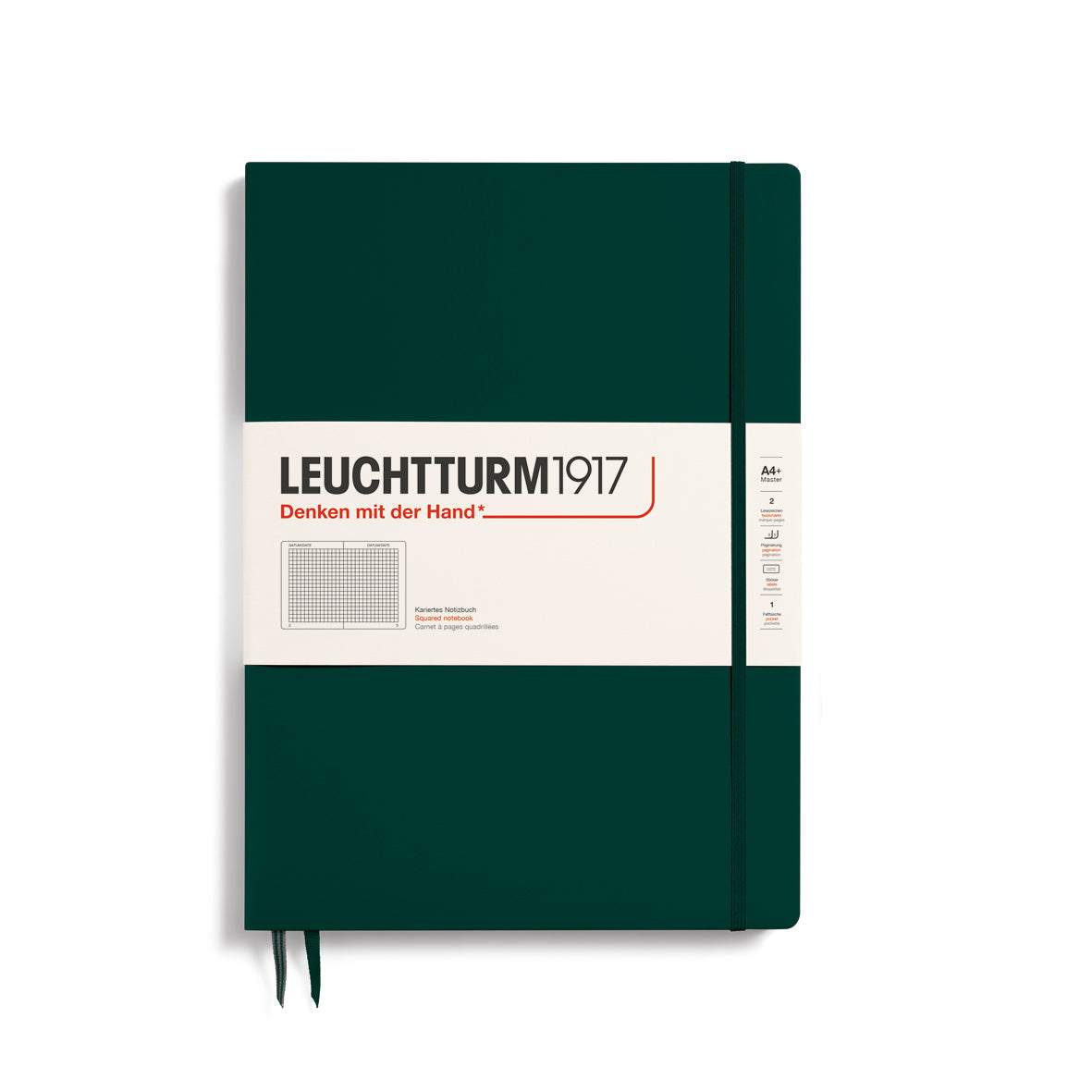 LEUCHTTURM1917 Hardcover Notebook Master Slim (A4+), Squared, 123 Pages - Forest Green