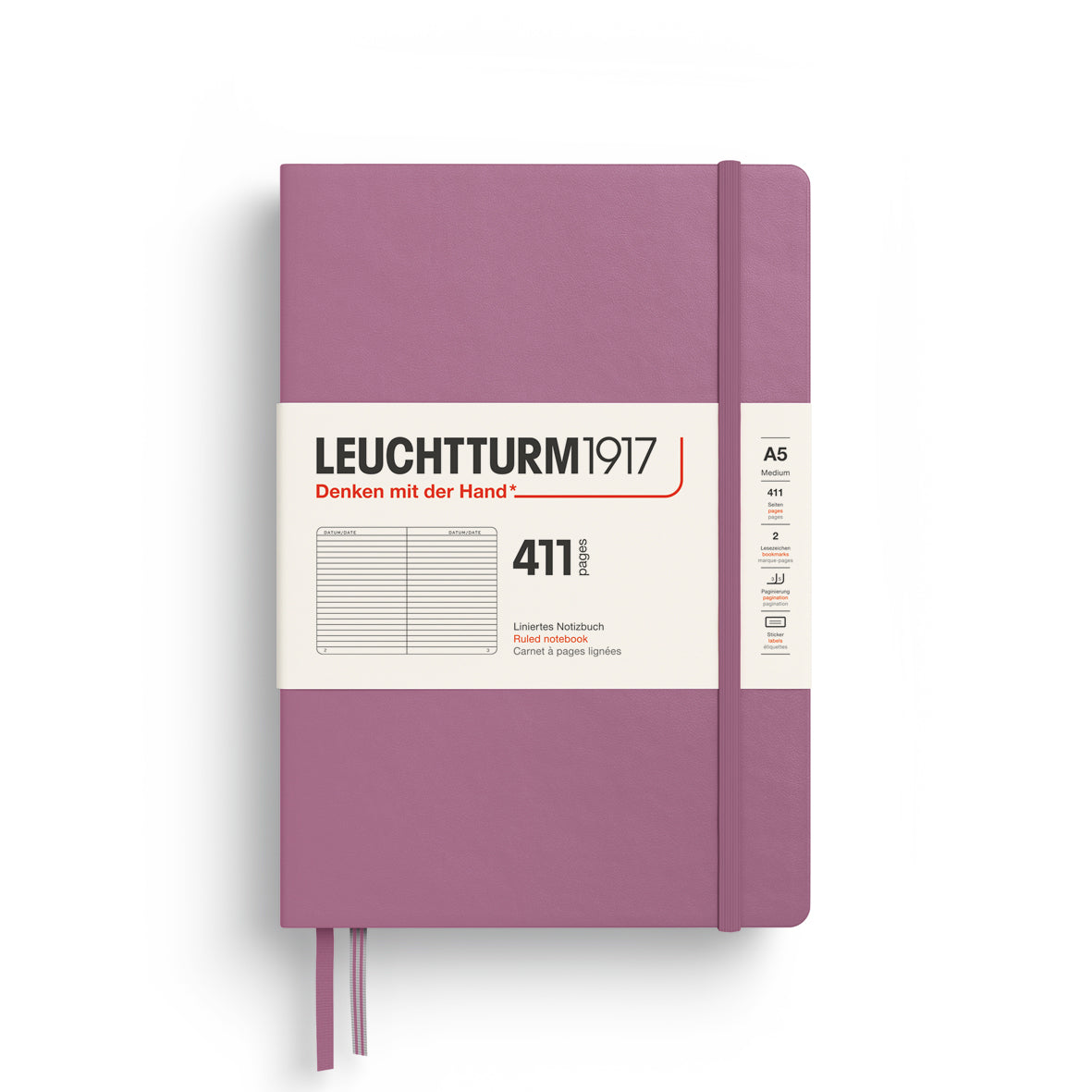 LEUCHTTURM1917 Hardcover Notebook Medium (A5), Ruled, 411 Pages - Dusty Rose
