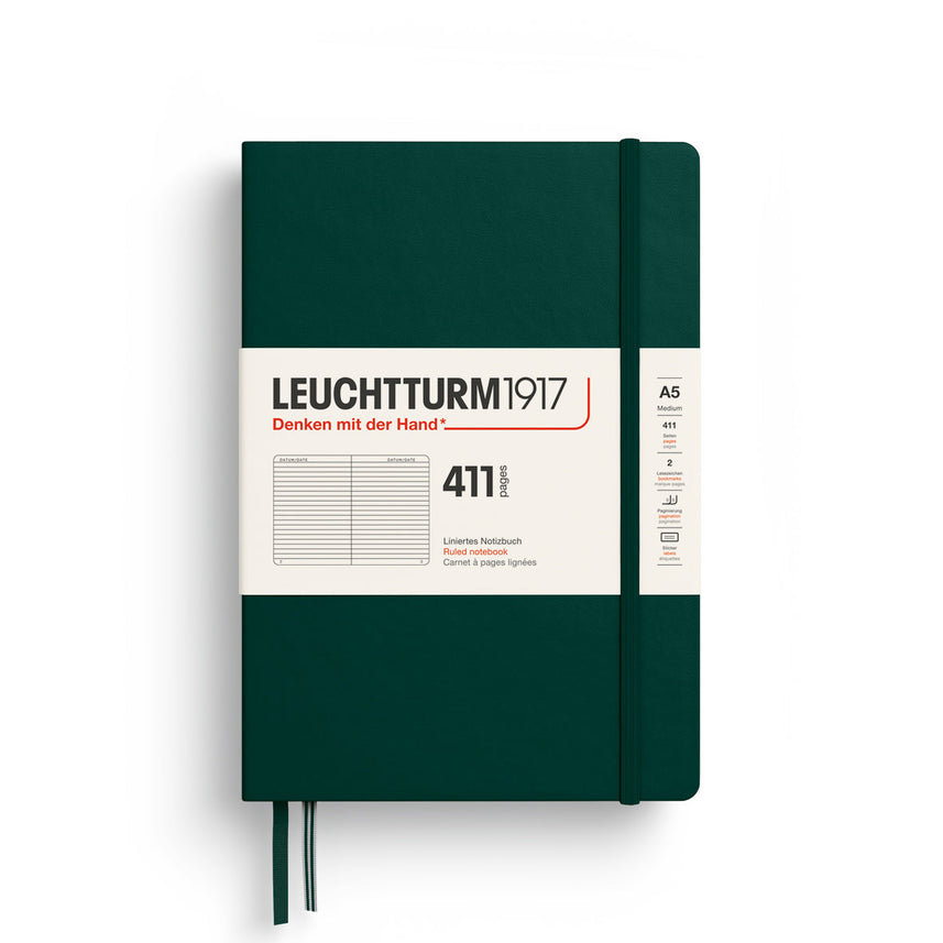LEUCHTTURM1917 Hardcover Notebook Medium (A5), Ruled, 411 Pages - Forest Green