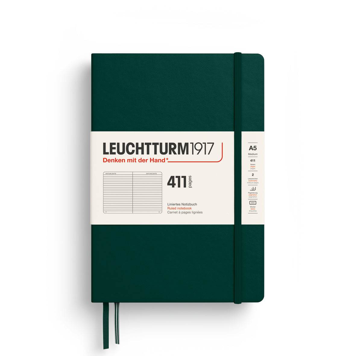 LEUCHTTURM1917 Hardcover Notebook Medium (A5), Ruled, 411 Pages - Forest Green