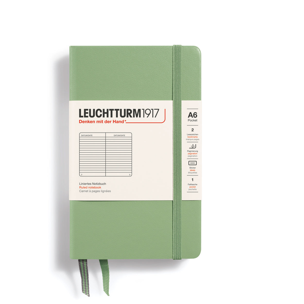 LEUCHTTURM1917 Hardcover Notebook Pocket (A6), Ruled, 187 Pages - Sage