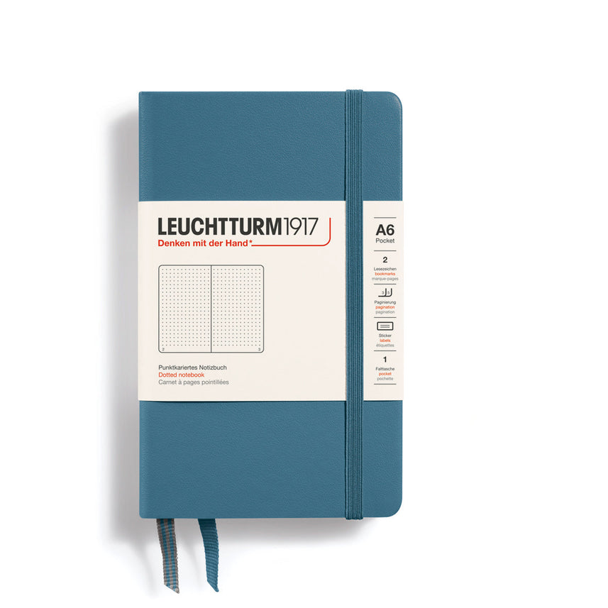 LEUCHTTURM1917 Hardcover Notebook Pocket (A6), Dotted, 187 Pages - Stone Blue
