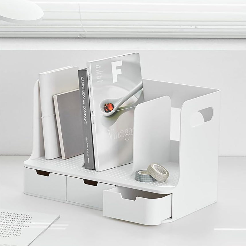 Sysmax | Olio Book Rack with 3 Compartments | 3 Drawers | Organiser | White