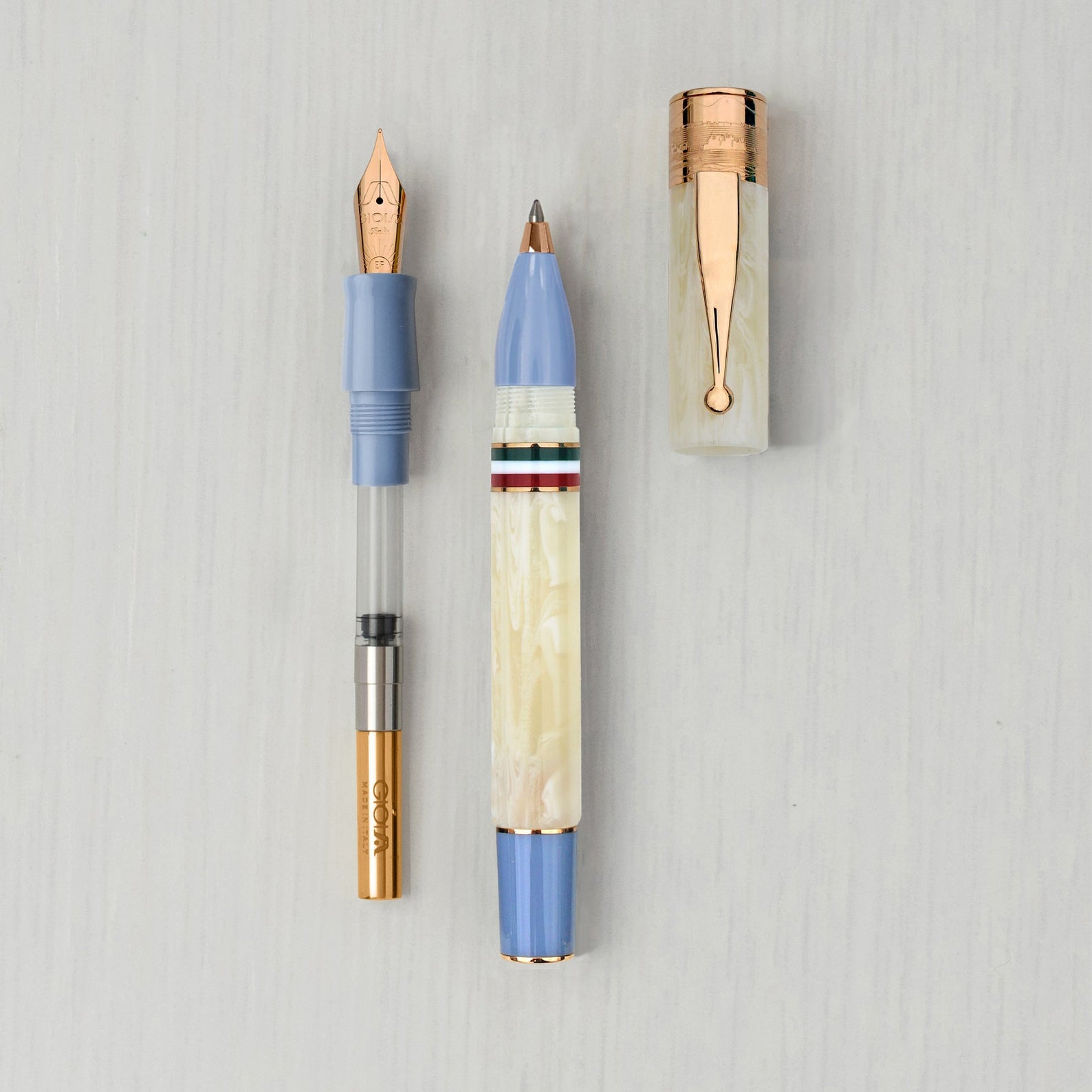 Gioia | Fountain Pen & Rollerball Pen | Partenope | Ivory Blue RGT