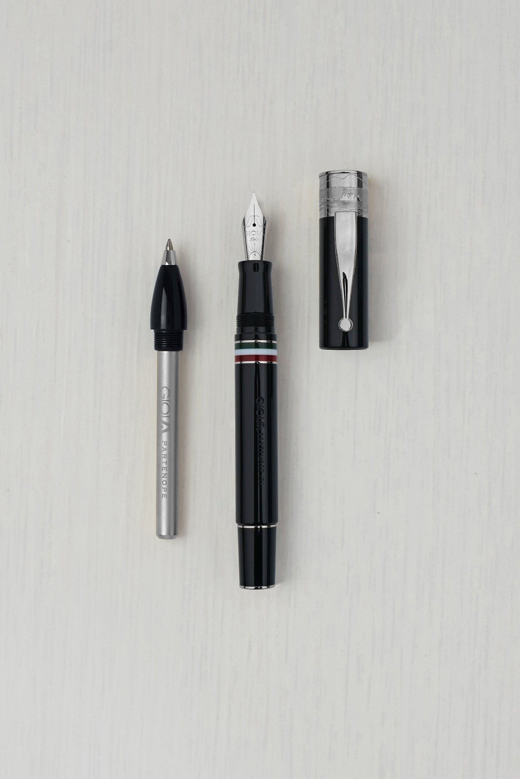Gioia | Fountain Pen & Rollerball Pen | Partenope | Black | Ruthenium Trims