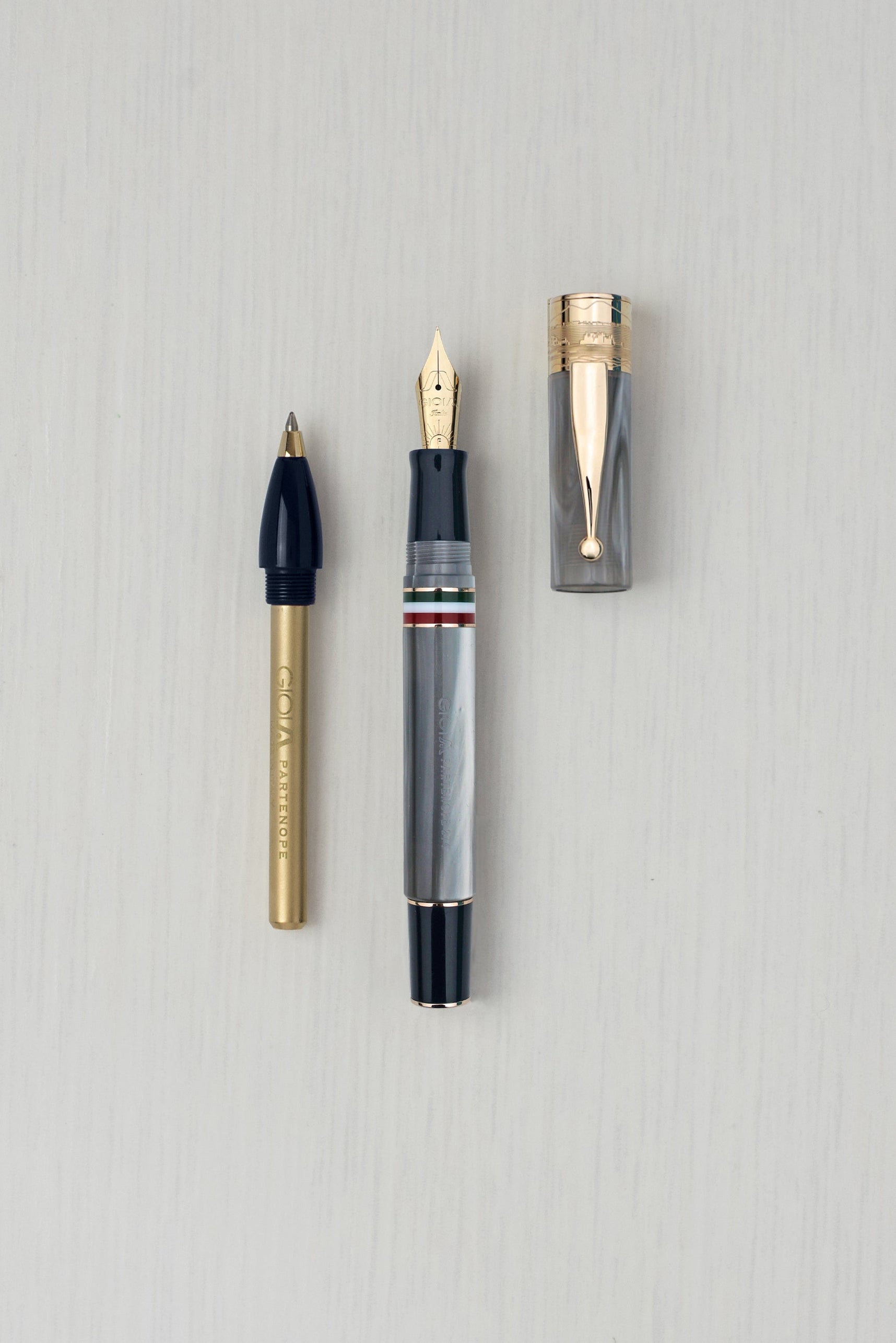 GIOIA Partenope Madreperla Pearl Fountain Pen and Rollerball – Gold Trim