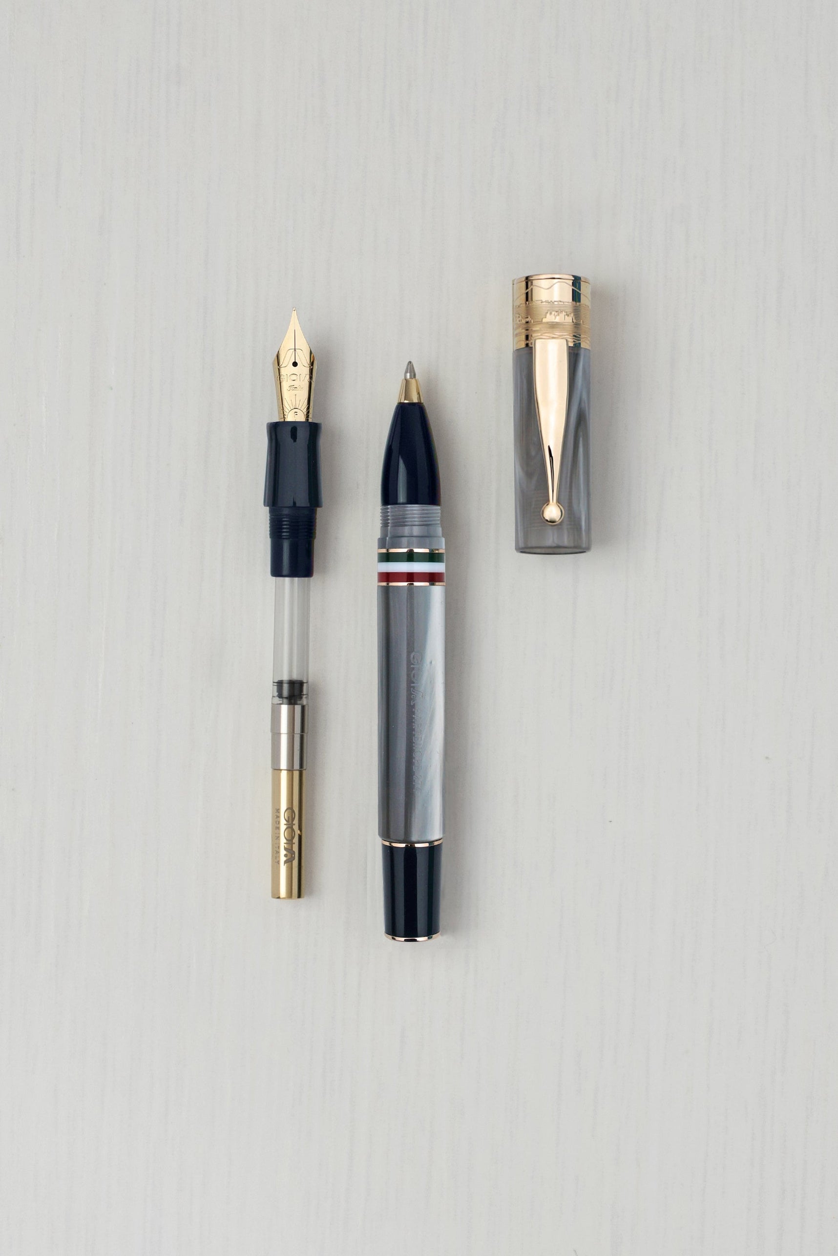 GIOIA Partenope Madreperla Pearl Fountain Pen and Rollerball – Gold Trim