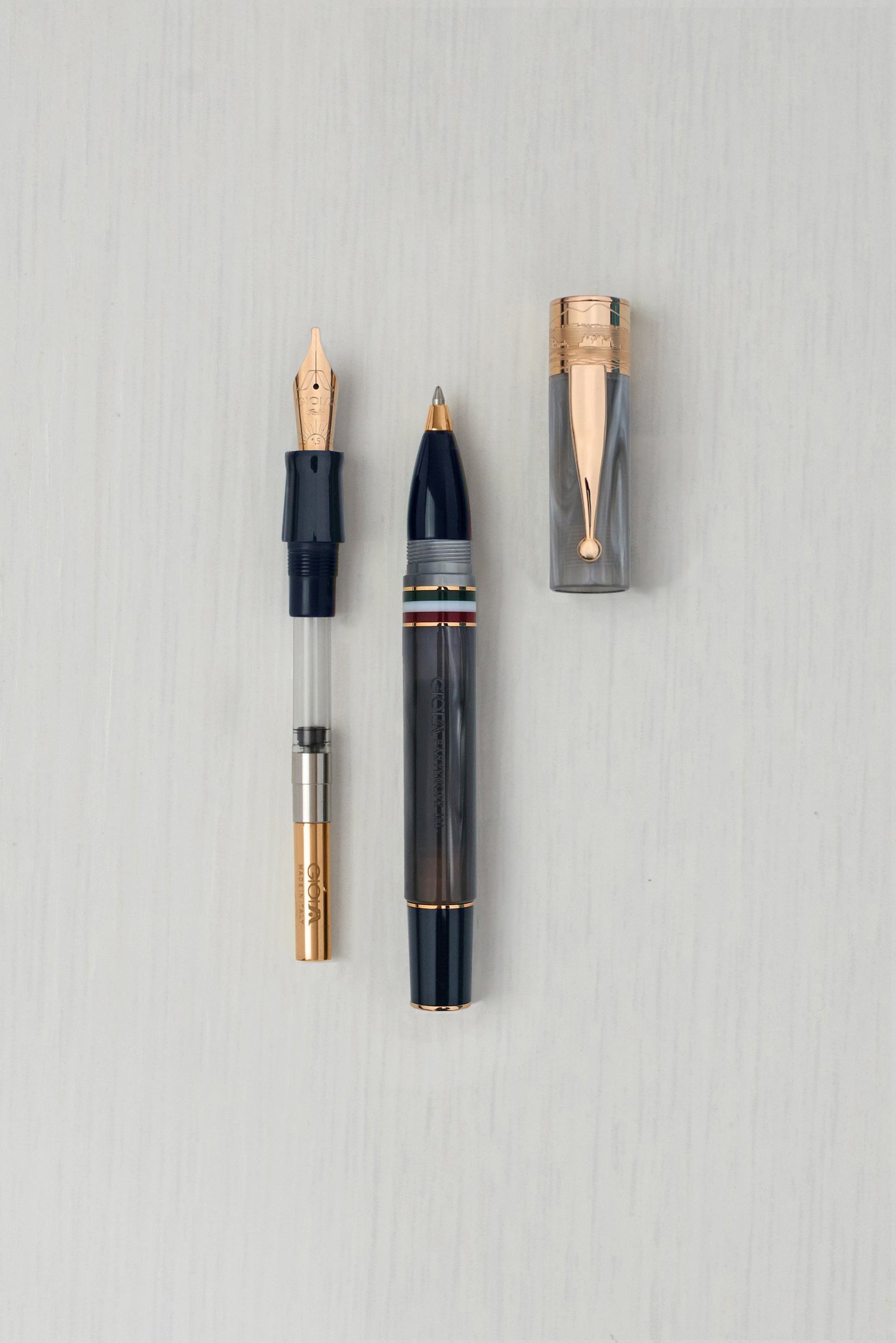 GIOIA Partenope Madreperla Pearl Fountain Pen and Rollerball – Rose Gold Trim