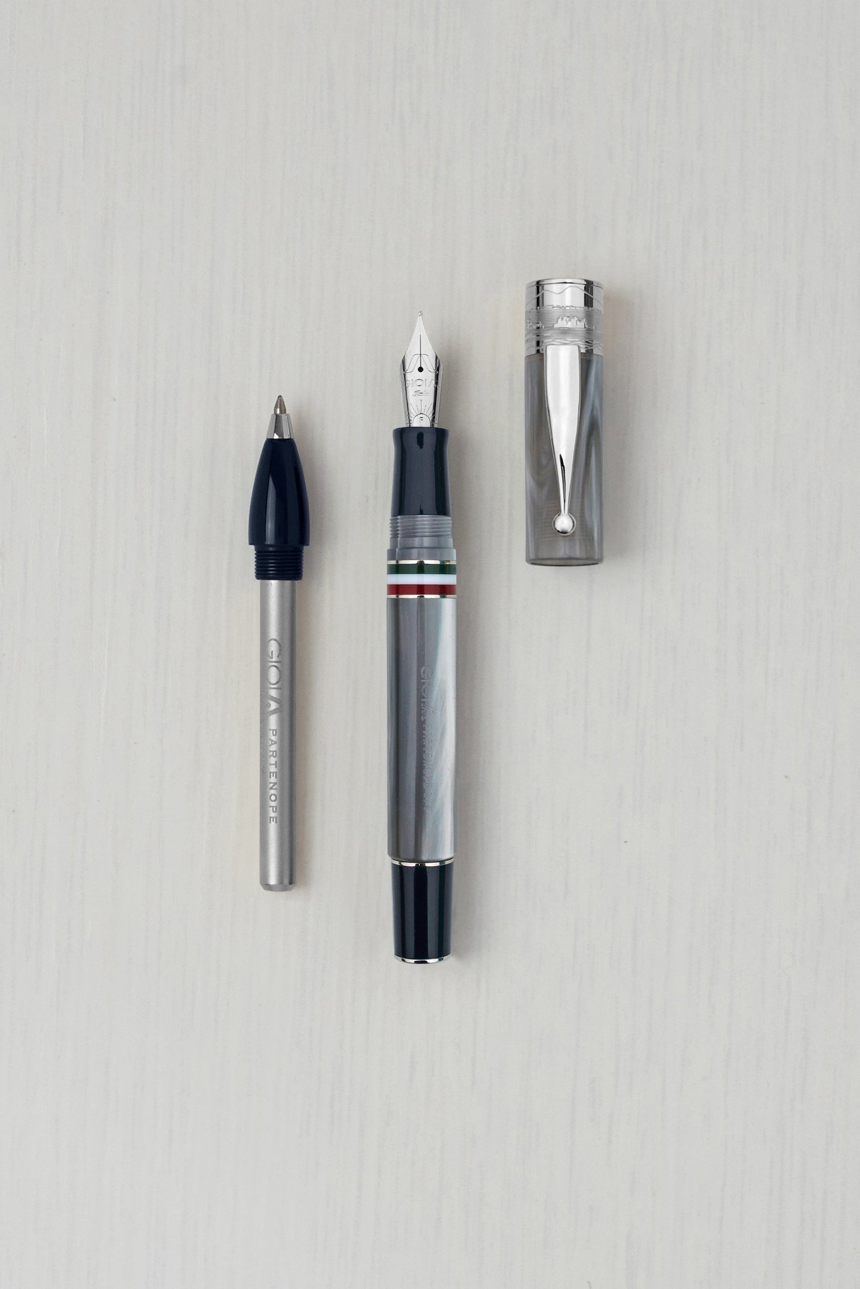 GIOIA Partenope Madreperla Pearl Fountain Pen and Rollerball – Rhodium Trim