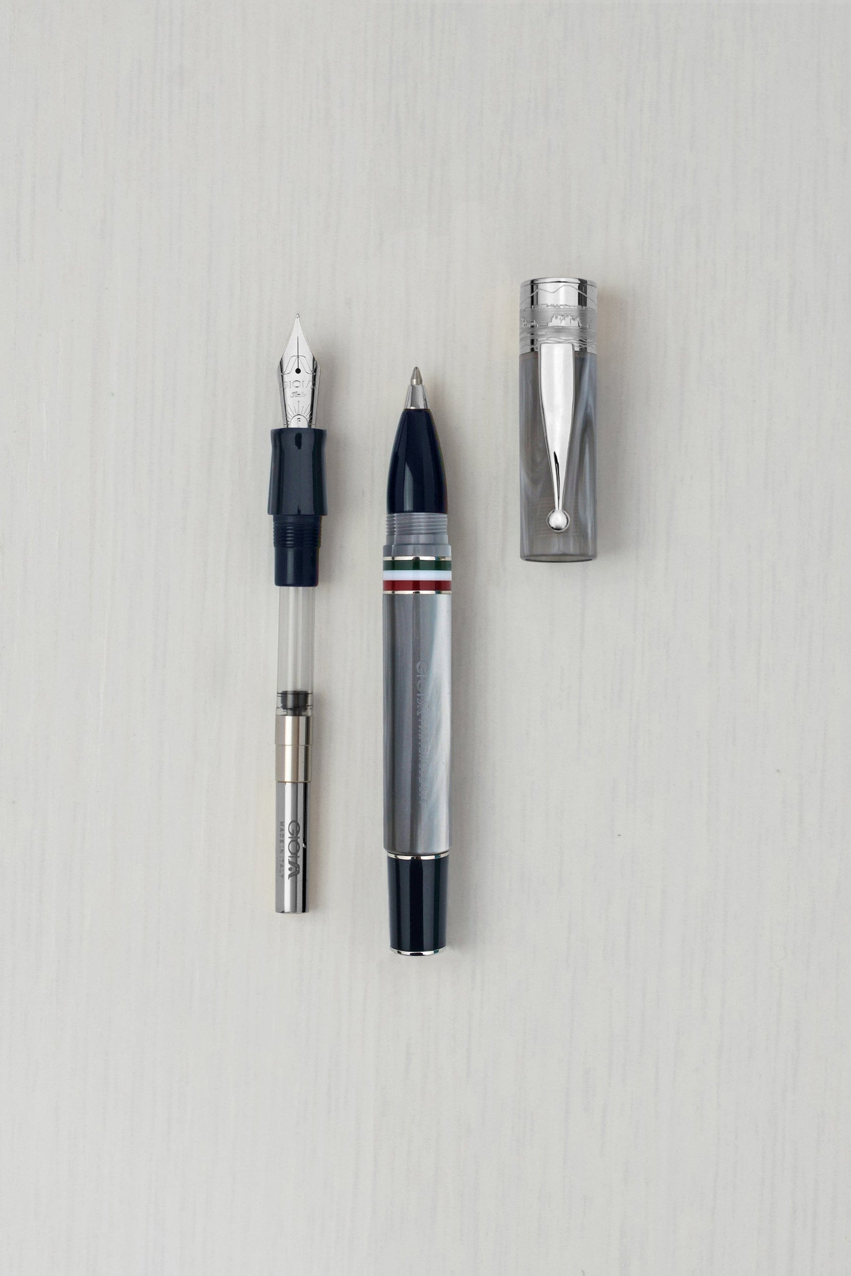 GIOIA Partenope Madreperla Pearl Fountain Pen and Rollerball – Rhodium Trim