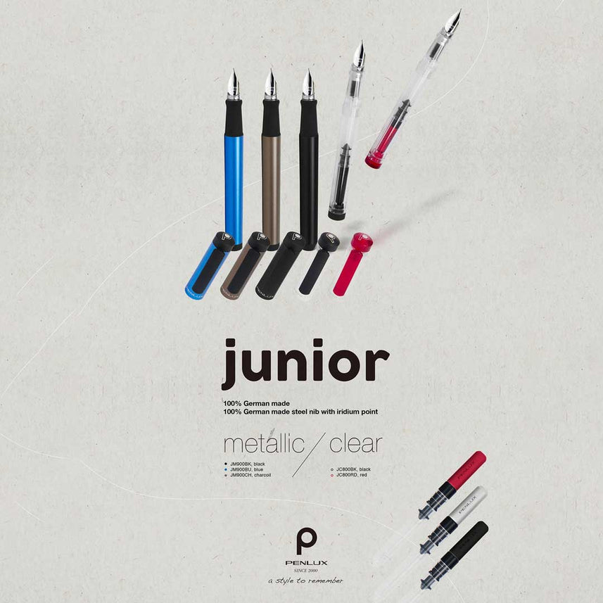 Penlux | Junior | Fountain Pen | Metallic Charcoal Body | Grey