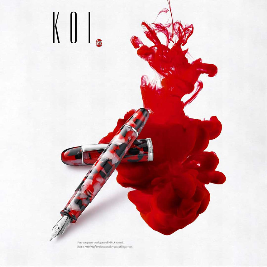 Penlux | Koi | Fountain Pen | King Body (Red,white And Black) | Piston Filling