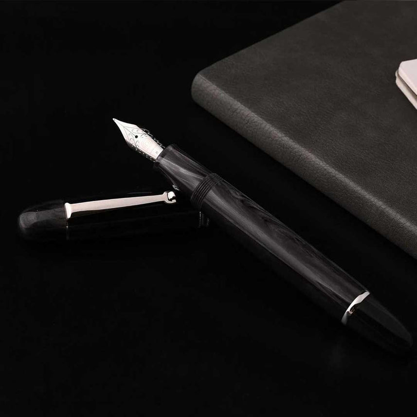 Penlux | Masterpiece Grande | Fountain Ink Pen | Black Wave Body | Piston Filling