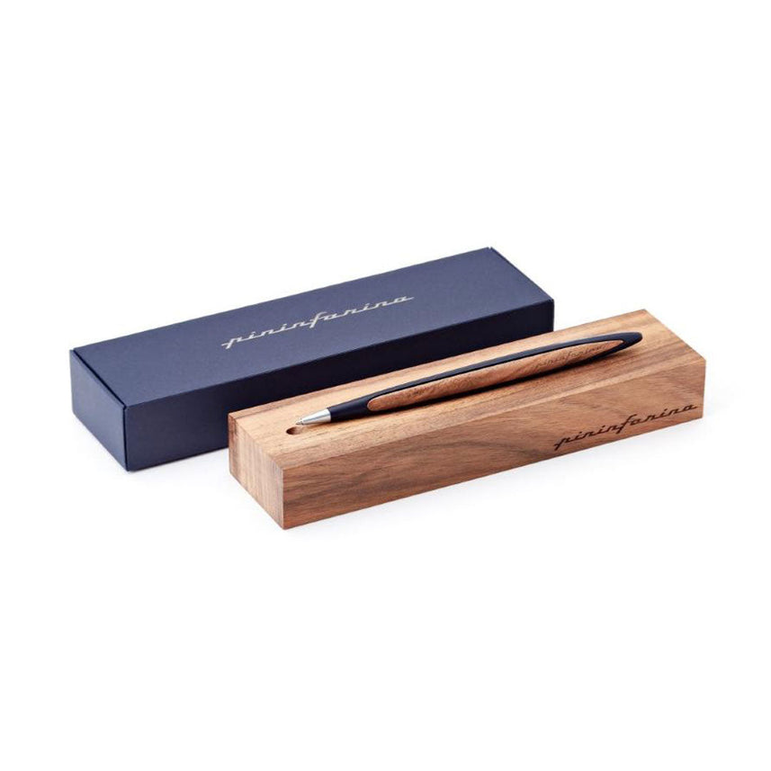 Pininfarina Cambiano Classic Ballpoint Pen with Solid Wood Desk Stand – Blue