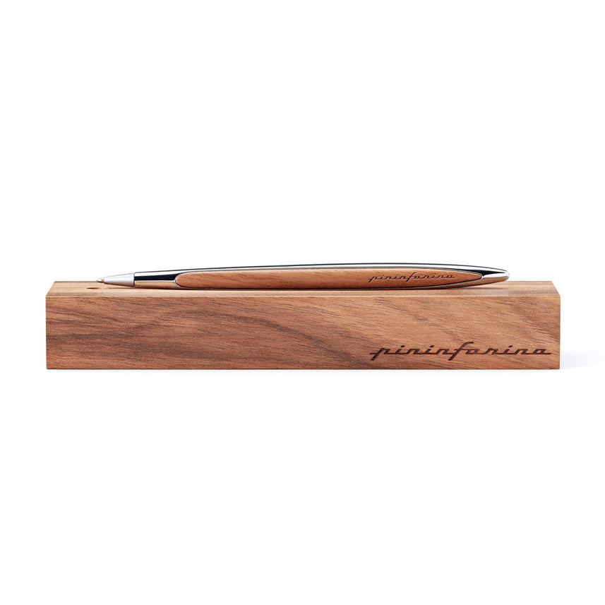 Pininfarina Cambiano Classic Ballpoint Pen with Solid Wood Desk Stand – Polished Chrome
