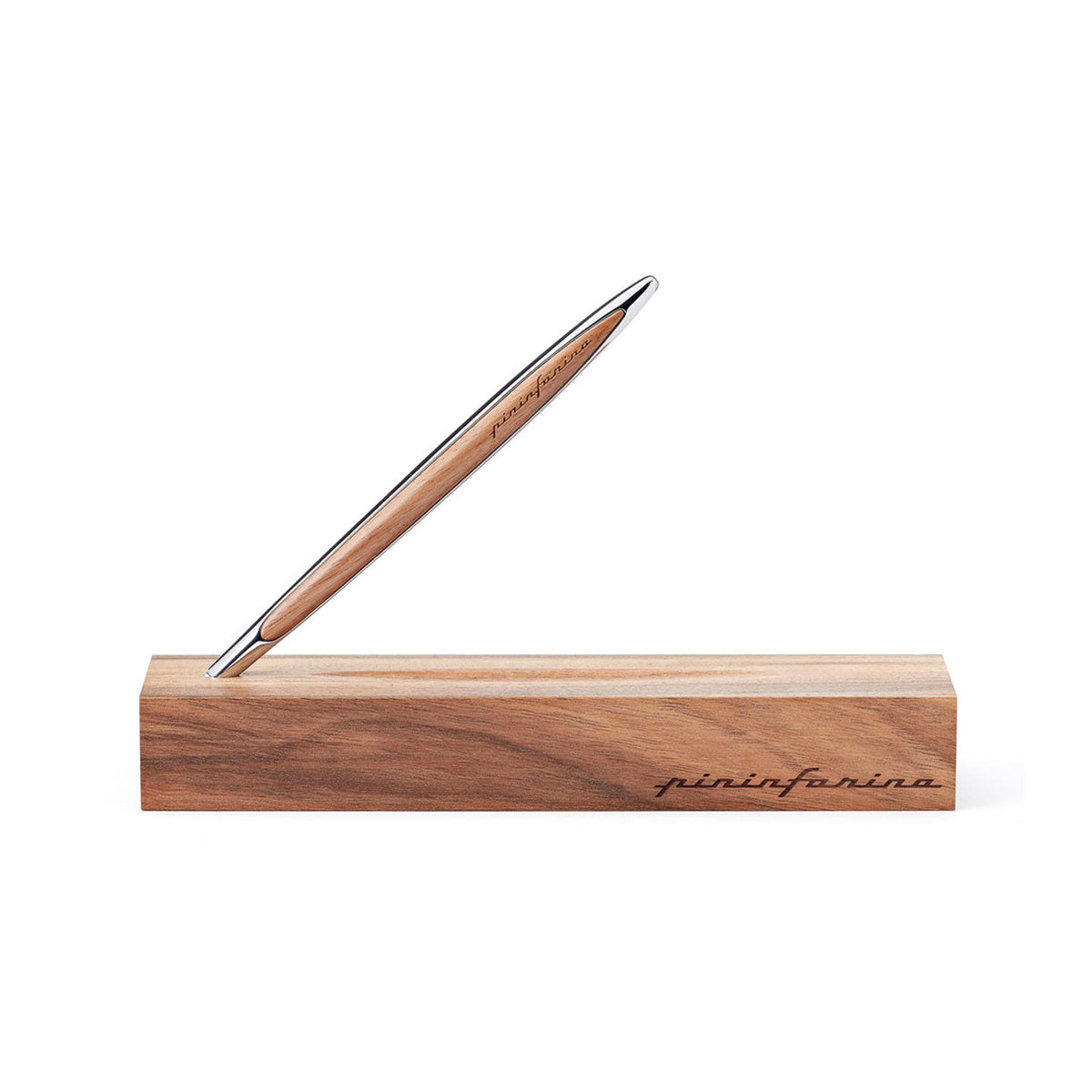 Pininfarina Cambiano Classic Ballpoint Pen with Solid Wood Desk Stand – Polished Chrome