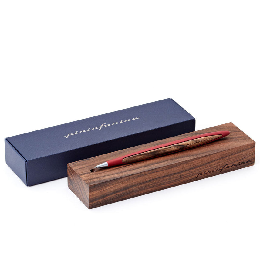 Pininfarina Cambiano Classic Ballpoint Pen with Solid Wood Desk Stand – Red