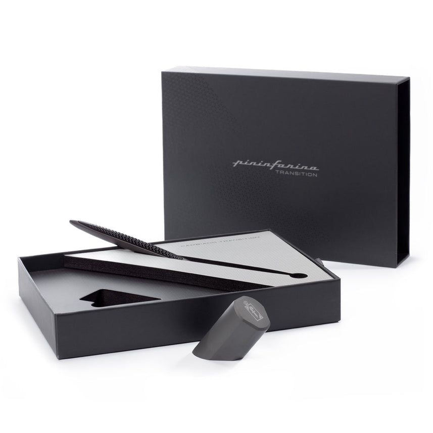 Pininfarina Cambiano Transitions Titanium Ballpoint Pen with Inclined Desk Stand