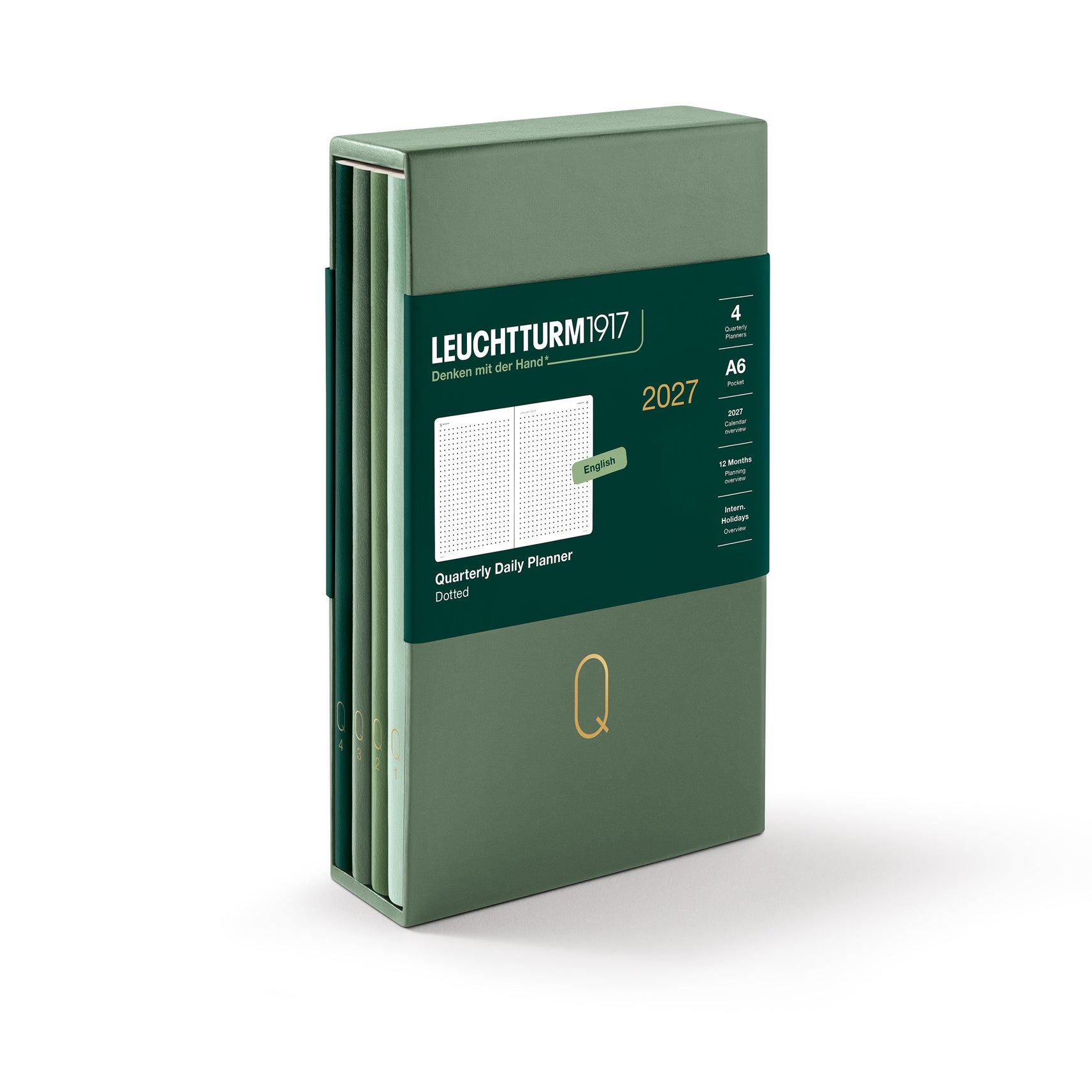 LEUCHTTURM1917 2027 Quarterly Daily Planner Dotted (A6) pack of 4 - Shades of Green