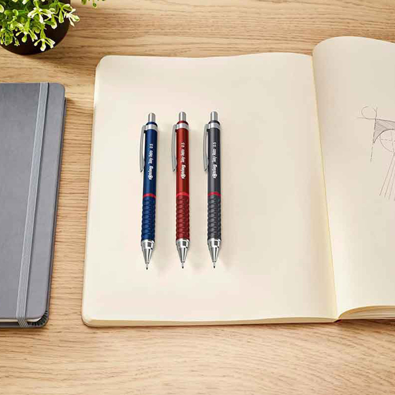 Rotring | 0.7mm  | Metallic Grey Clutch Lead | Mechanical Pencil | Tikky Retro | 2B Lead | Eraser Inbuilt