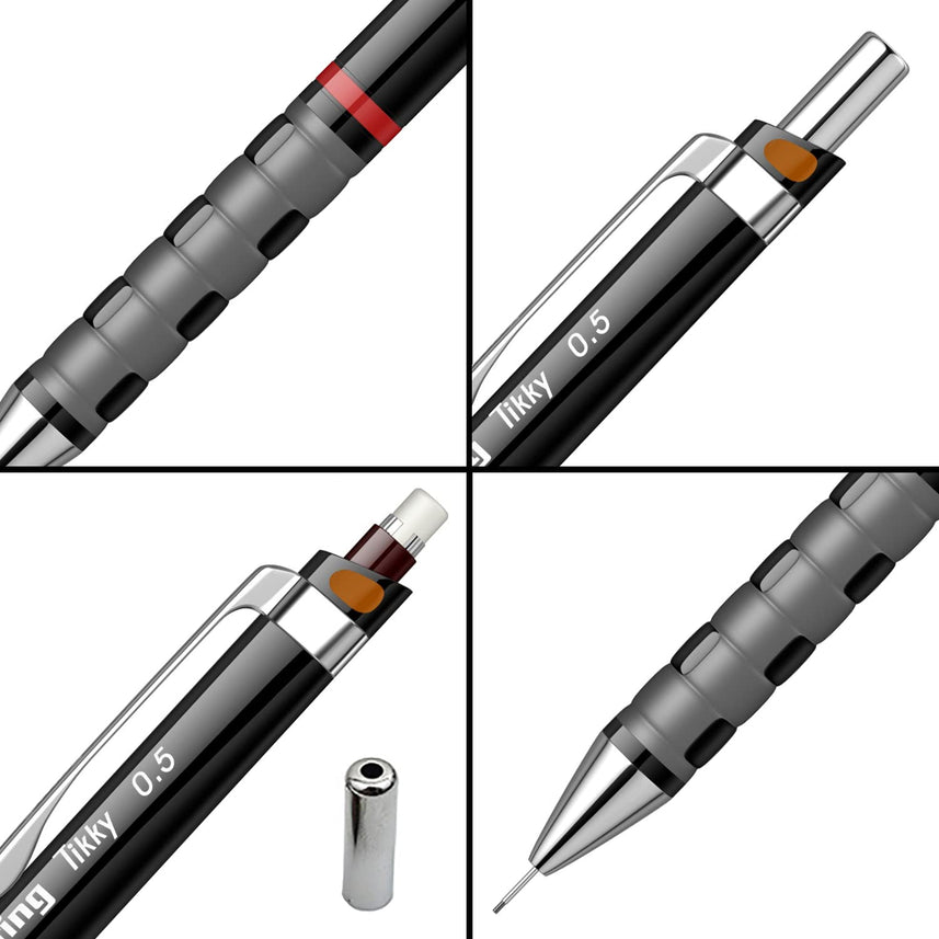 Rotring Tikky 0.5mm Mechanical Pencil – Black | HB Lead | Built - in Eraser - penpencilink