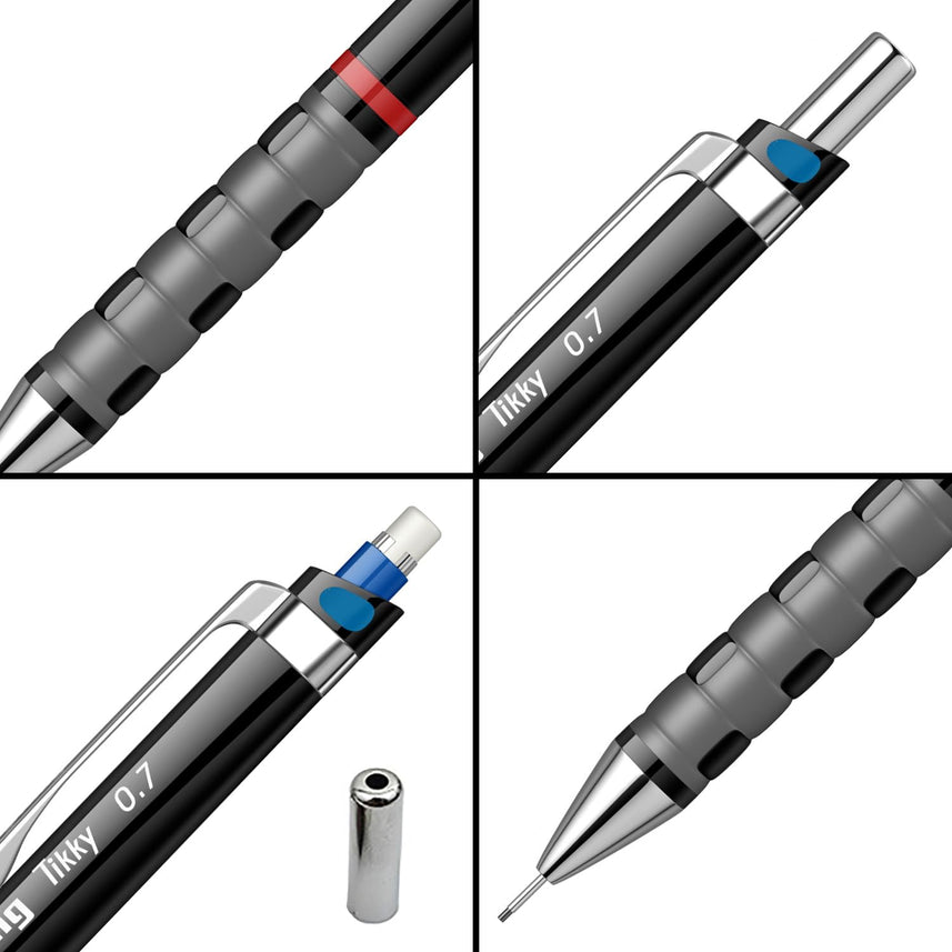 Rotring Tikky 0.7mm Mechanical Pencil – Black | HB Lead | Built - in Eraser - penpencilink