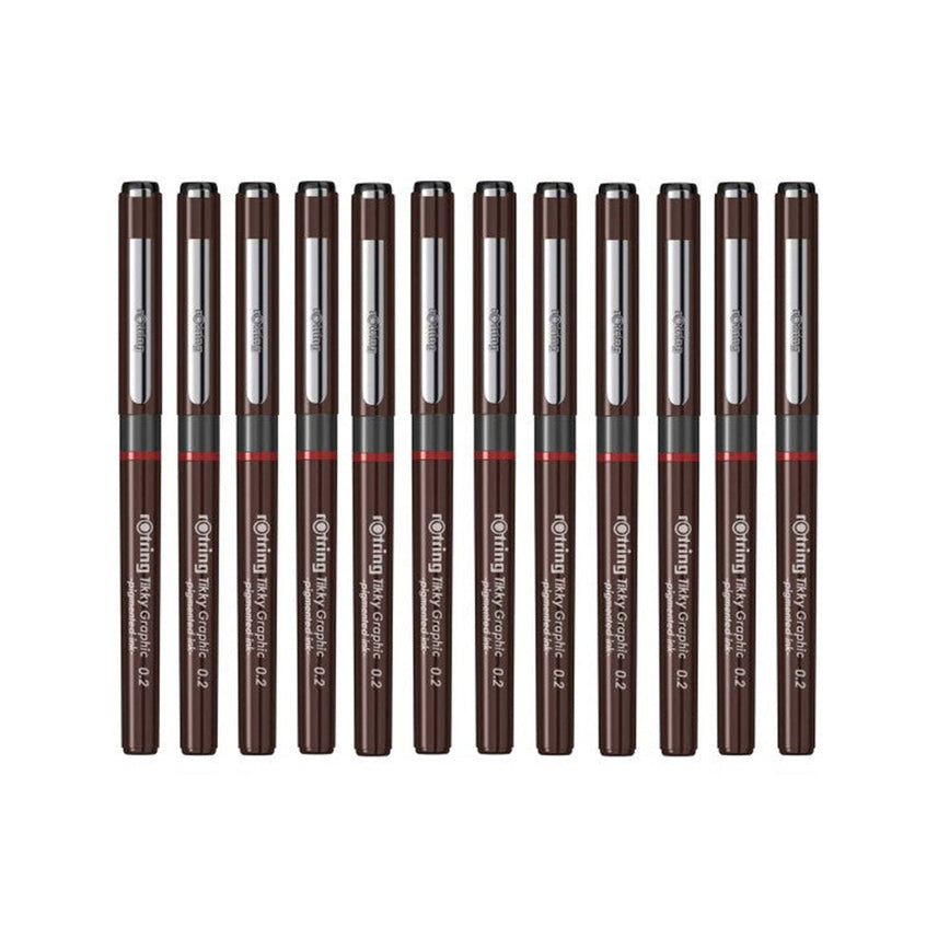 Rotring | Tikky | Graphic Fineliner | Black Pigmented Lightfast | Pack of 12pieces | 0.2mm