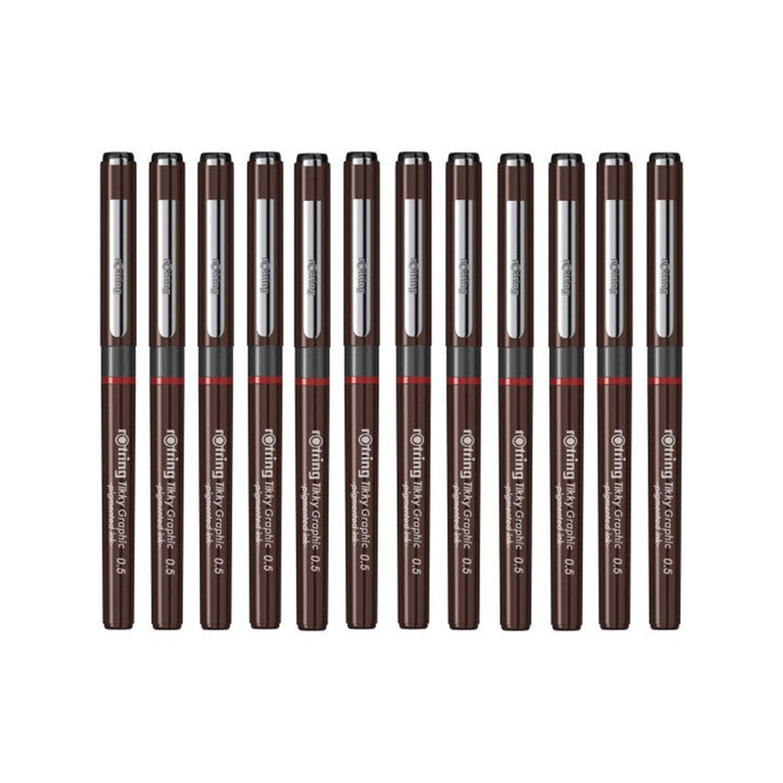 Rotring Tikky Graphic Fineliner 0.5mm - Black (Pack of 12) on a white background