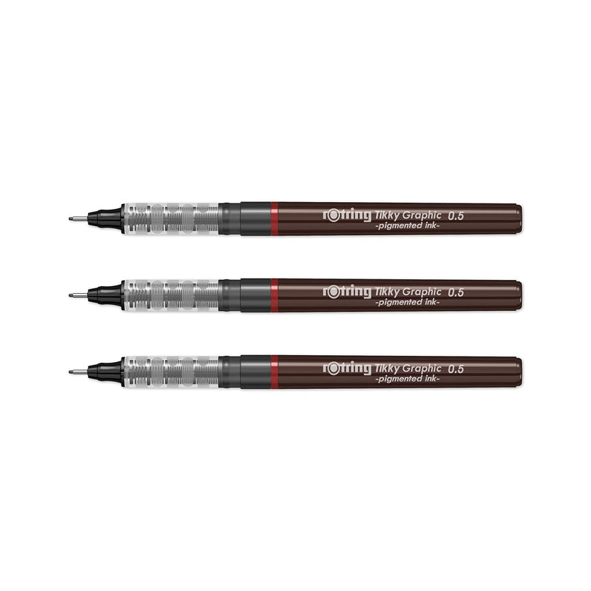Rotring Tikky Graphic Fineliner Black – 0.5mm (Set of 3) on a white background