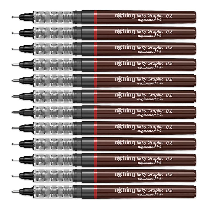 Rotring | Tikky | Graphic Fineliner | 0.8mm | Black Ink | Box of 12