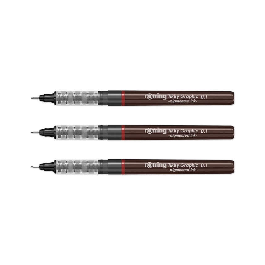 Rotring | Tikky | Graphic Fineliner | Black Pigment Lightfast | 0.1mm | 3 Pen Set