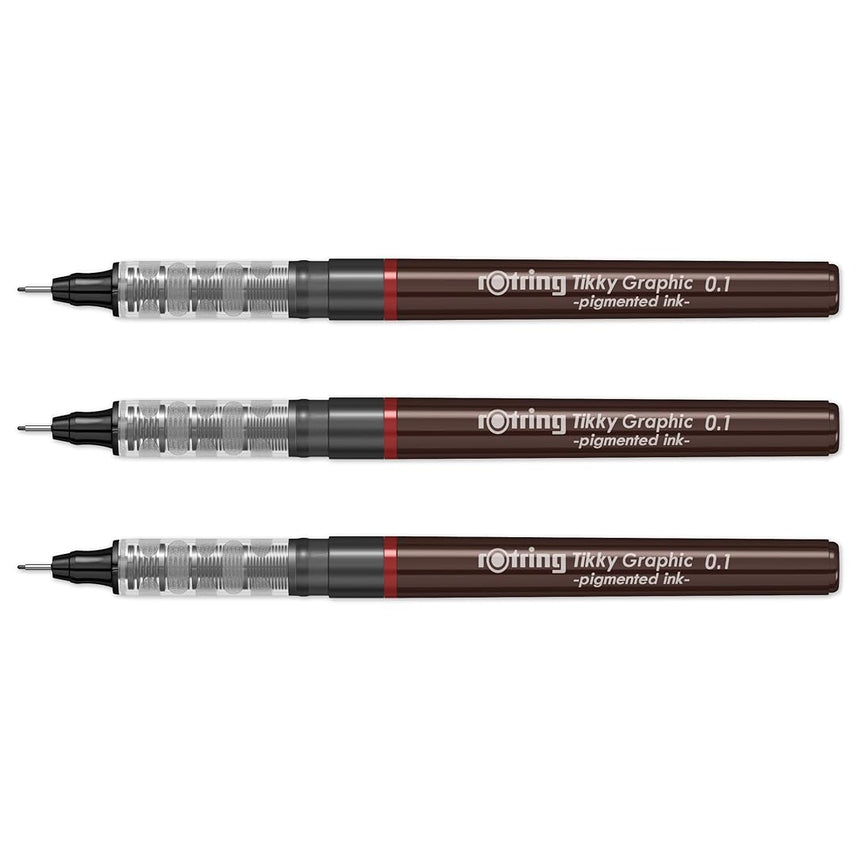 Rotring | Tikky | Graphic Fineliner | Black Pigment Lightfast | 0.1mm | 3 Pen Set