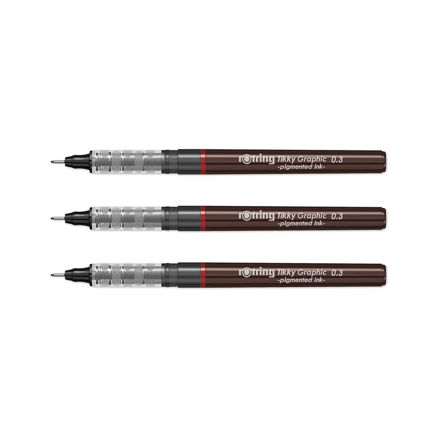 Rotring | Tikky | Graphic Fineliner | Black Pigment Lightfast | 0.3mm | 3 Pen Set