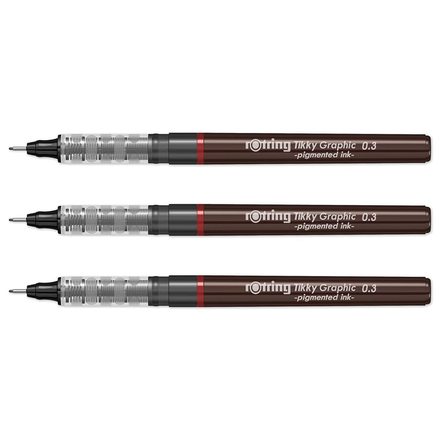 Rotring | Tikky | Graphic Fineliner | Black Pigment Lightfast | 0.3mm | 3 Pen Set