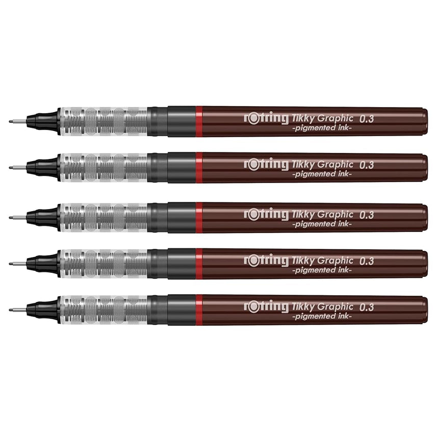 Rotring | Tikky | Graphic Fineliner | Black Pigment Lightfast | 0.3mm | 5 Pen Set