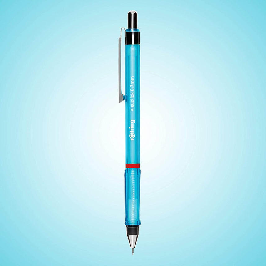 Rotring Visuclick 0.7mm Mechanical Pencil in Blue on a light blue background