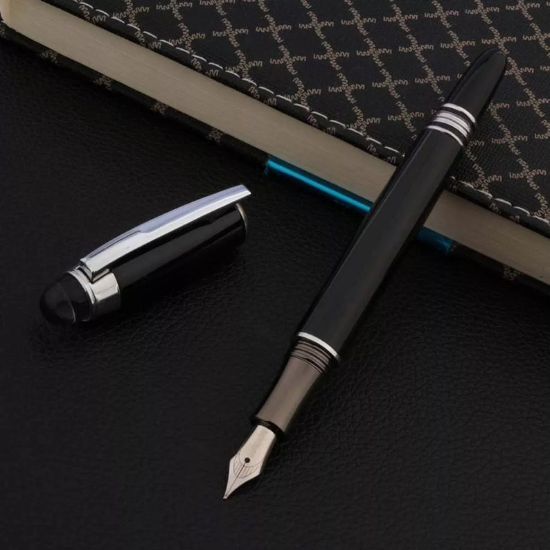 Baoer 79 Metal Black - Silver Clip Fountain Pen – Medium Nib, Smooth Writing for Office Use