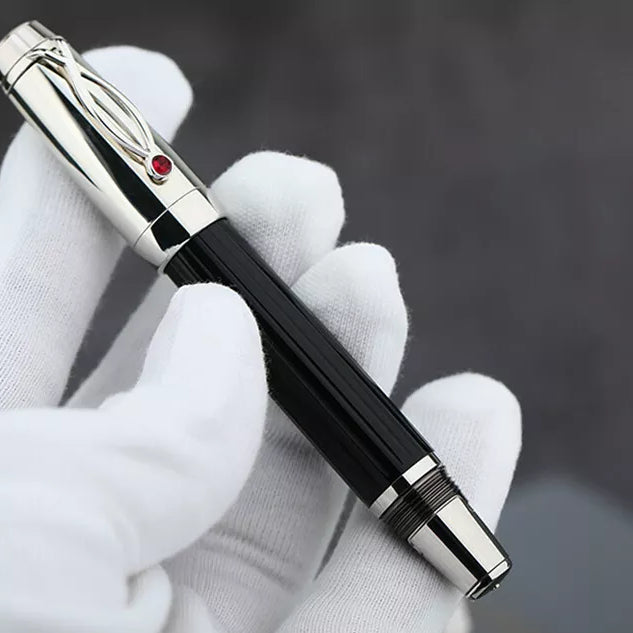 Moonman X1 Retractable Fountain Pen, Extra Fine Nib, Black Resin with 6 Black Ink Cartridges